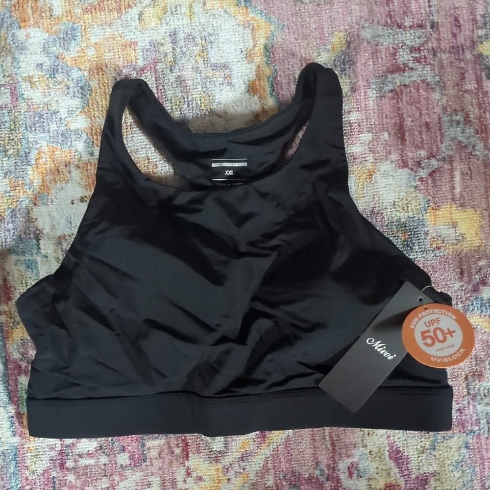 Mivei Black Sports Bra – High Support, UPF 50+ Sun Protection (Size XXL)
